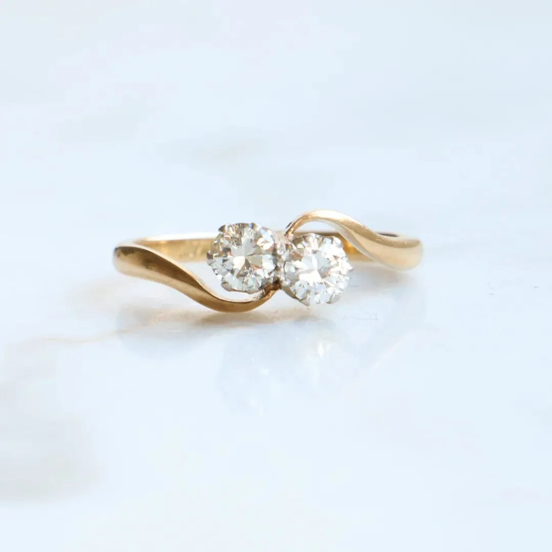 18CT GOLD VINTAGE TOI ET MOI .50CT DIAMOND RING ASC4719