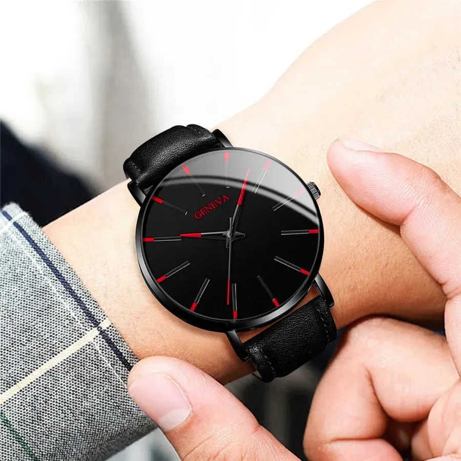 3 Piece Mens Fashion Watch Set Leather Band Quartz Movement