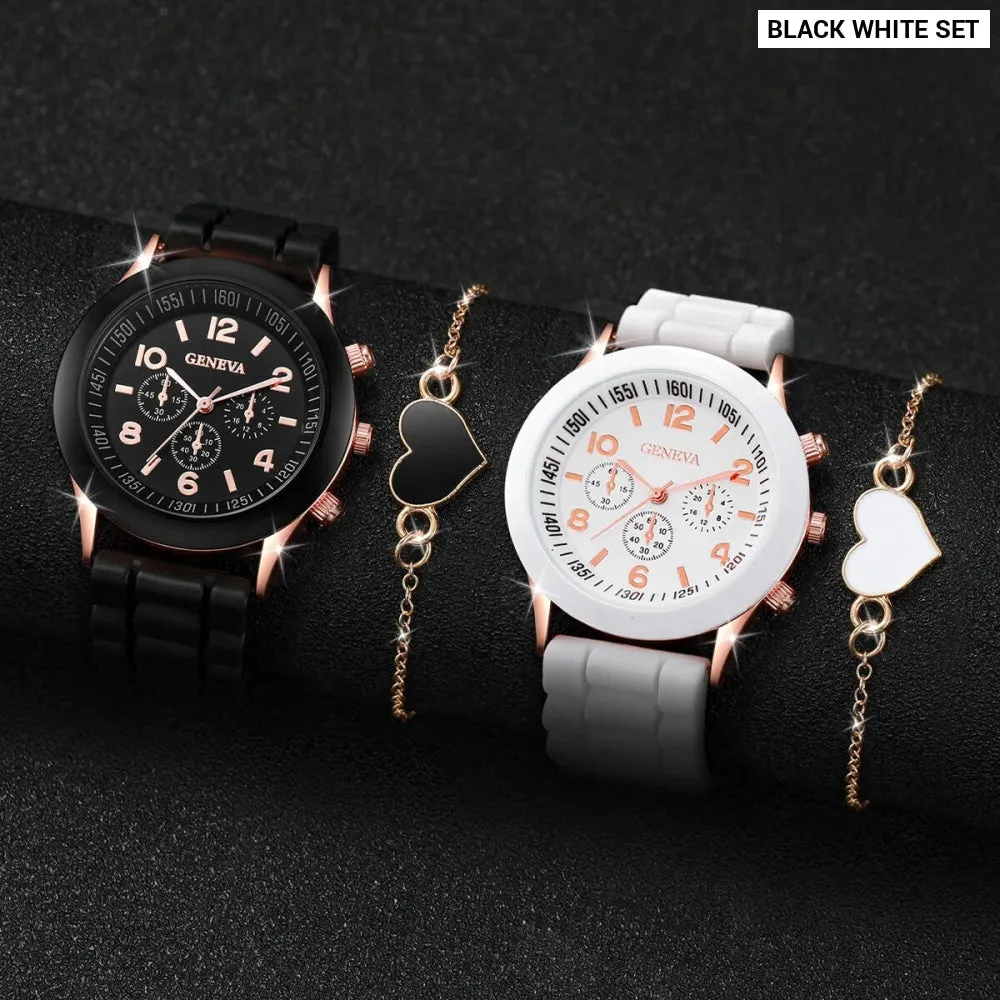 4 Piece Fashion Silicone Couple S Watch Set - Without Box