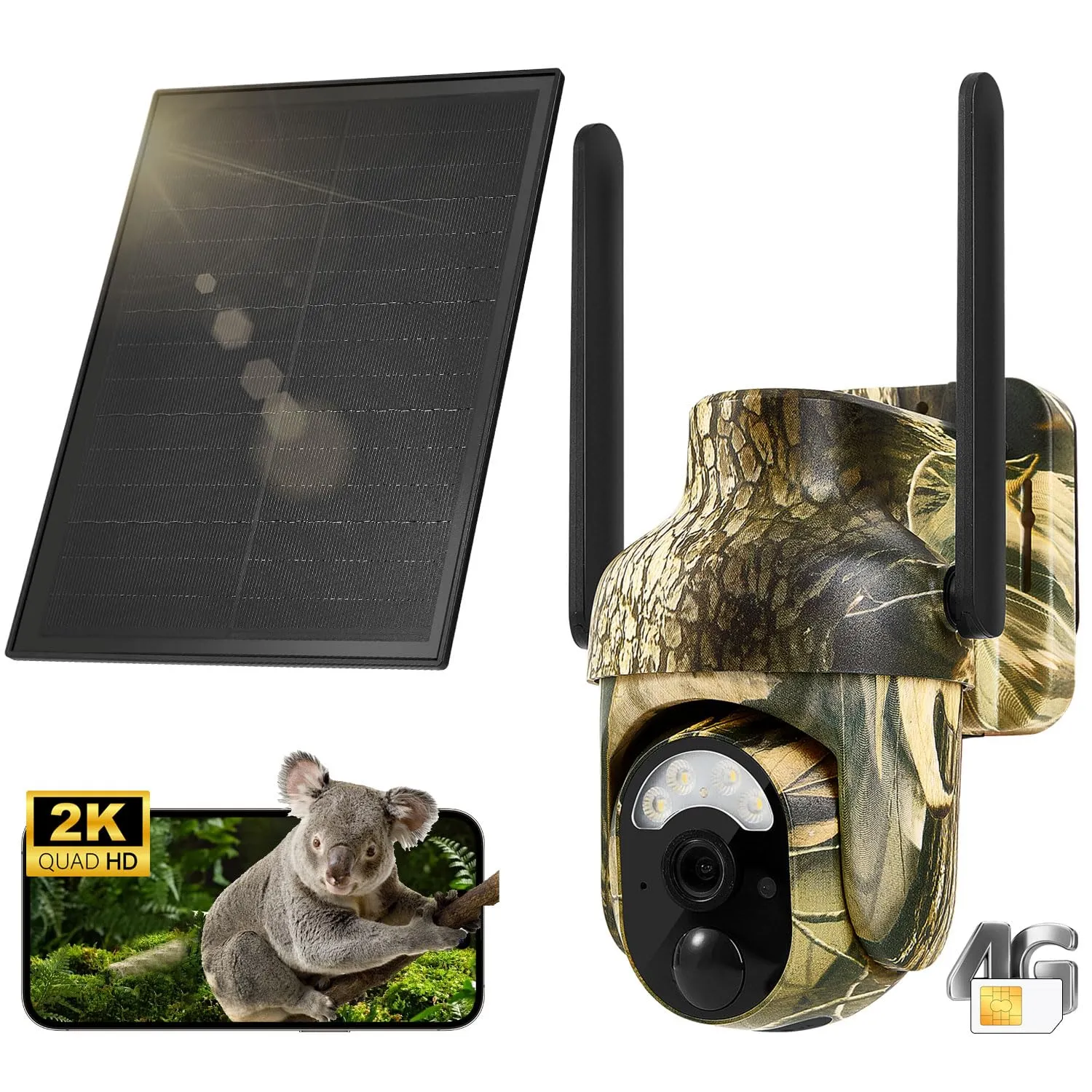 4G LTE Cellular Trail Cameras 2K 360 View Live Streaming Game Camera Built-in SIM Card with Motion Activated Color Night Vision Remote Phone Access Solar Powered Trail Camera IP65 Waterproof