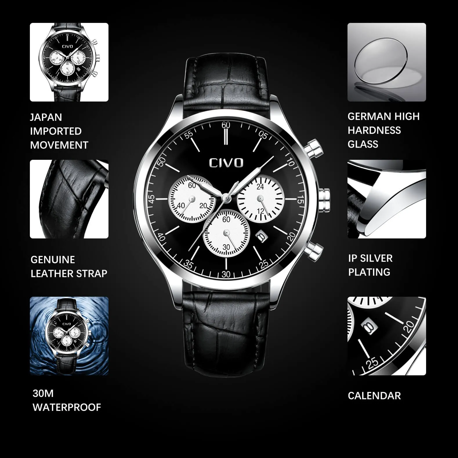 8016C | Quartz Men Watch | Leather Band