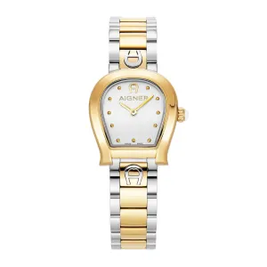 Aigner Ancona Ladies White Dial Stainless Steel Silver Gold Plated Watch