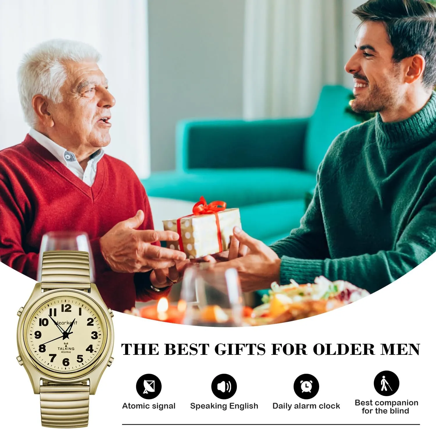 Atomic American English Talking Watch Speaks Clear and Loud Time, Date and Alarm time Stretch Band is Best Gift for Senior,Visually impaired, or Blind People