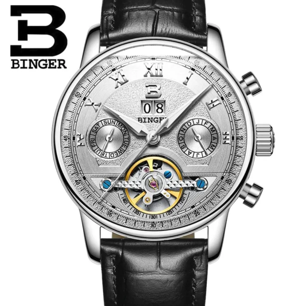 Binger Swiss Sapphire Tourbillon Watch Men B 8603