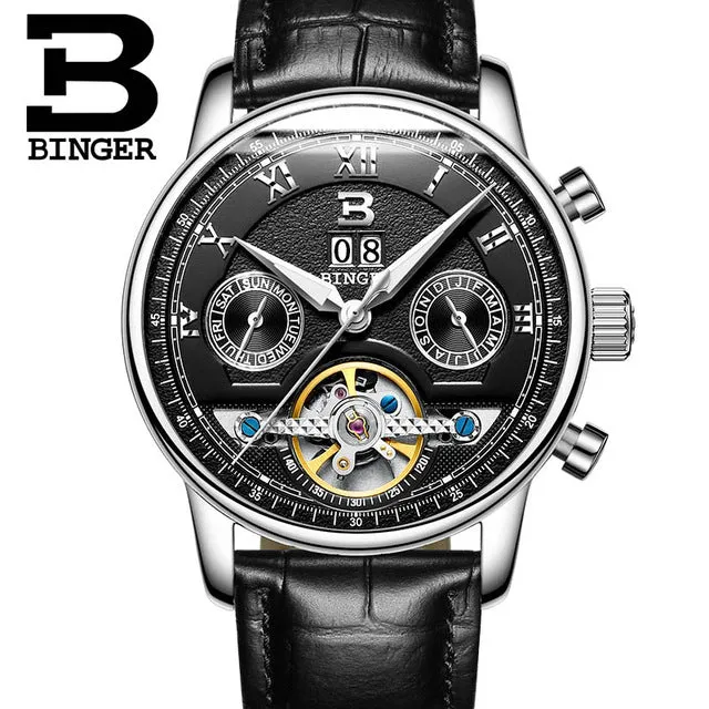 Binger Swiss Sapphire Tourbillon Watch Men B 8603