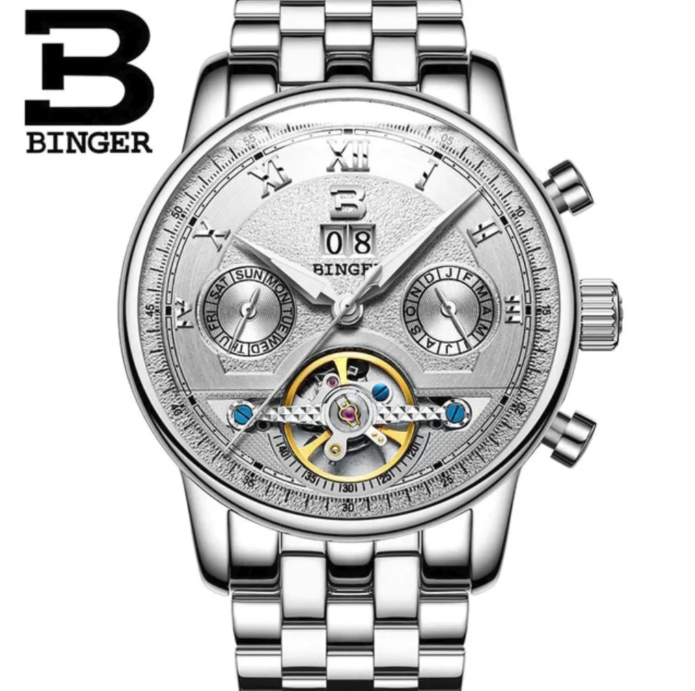 Binger Swiss Sapphire Tourbillon Watch Men B 8603