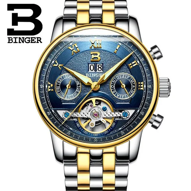 Binger Swiss Sapphire Tourbillon Watch Men B 8603