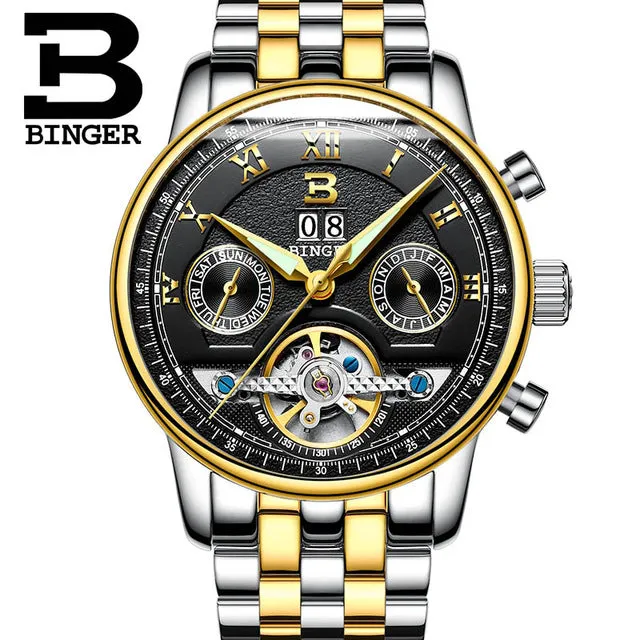 Binger Swiss Sapphire Tourbillon Watch Men B 8603