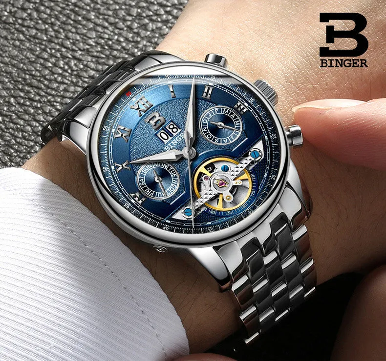 Binger Swiss Sapphire Tourbillon Watch Men B 8603