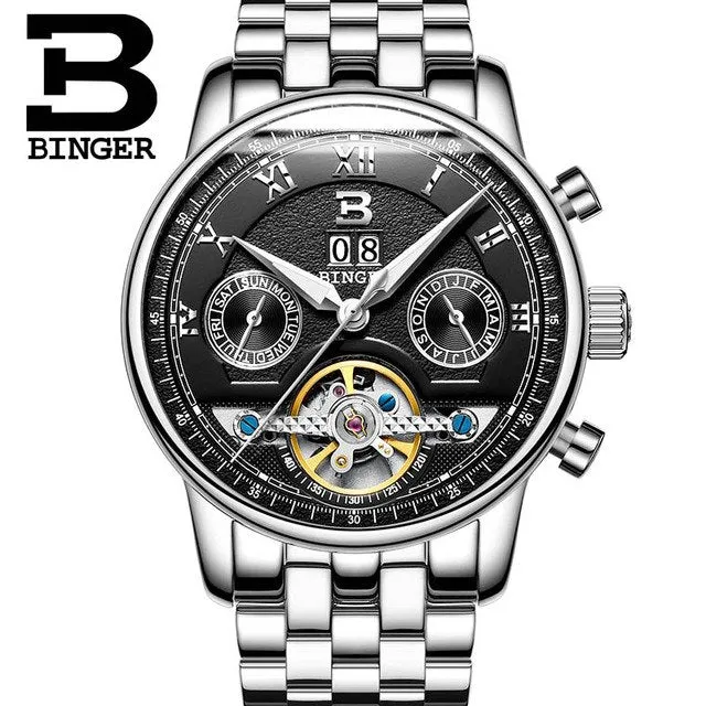 Binger Swiss Sapphire Tourbillon Watch Men B 8603