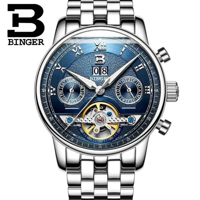 Binger Swiss Sapphire Tourbillon Watch Men B 8603