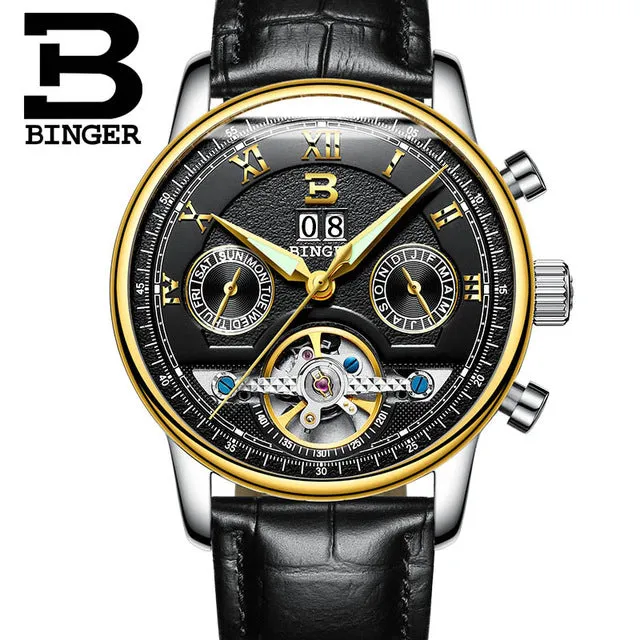 Binger Swiss Sapphire Tourbillon Watch Men B 8603