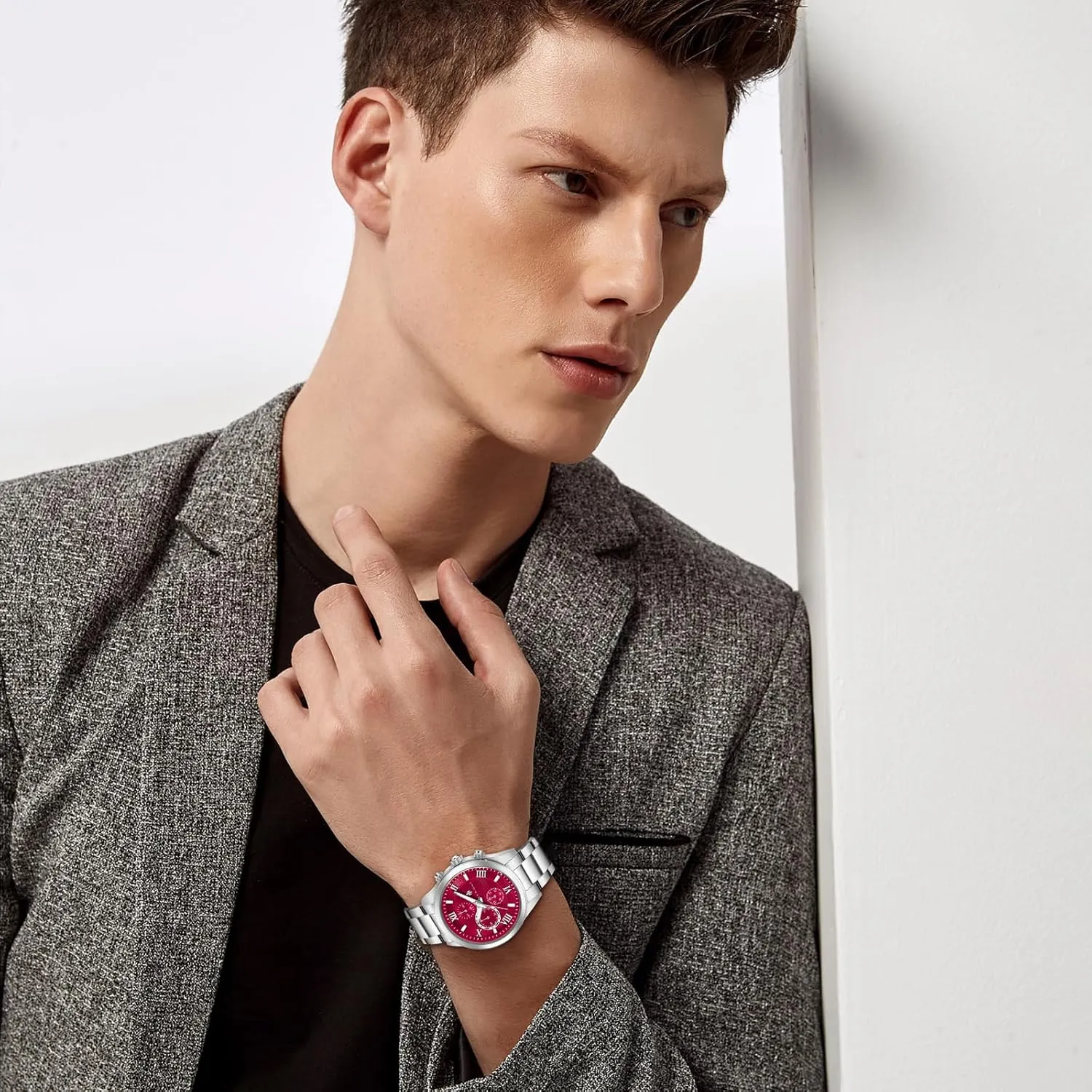 BY BENYAR AKNIGHT Men's Watches Analog Quartz Chronograph Waterproof Luminous Big Face Stainless Steel Strap Watches for Men Colourful Fashion Dress Men's Wrist Watches