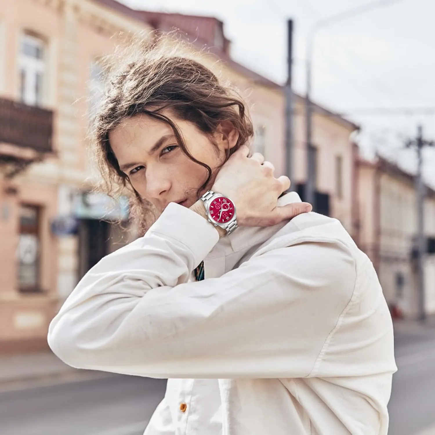 BY BENYAR AKNIGHT Men's Watches Analog Quartz Chronograph Waterproof Luminous Big Face Stainless Steel Strap Watches for Men Colourful Fashion Dress Men's Wrist Watches