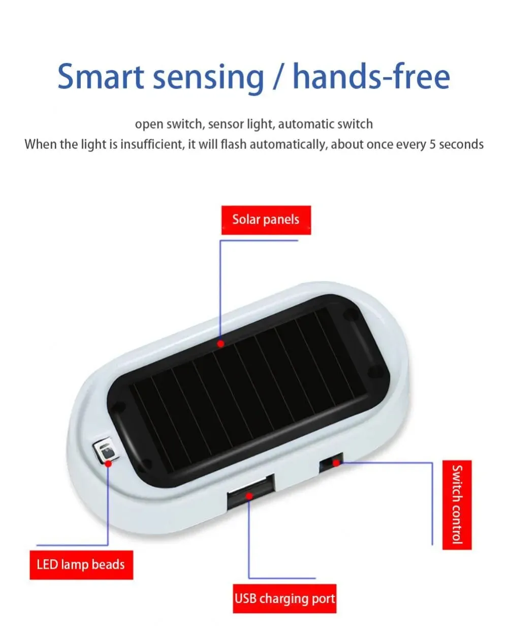 Car Solar Power Strobe Signal Security System Led Light Alarm Lamp Universal Flash Warning Fake Anti Theft Caution