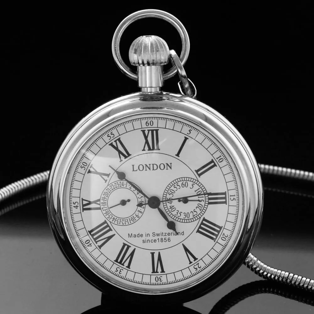 Dentily Vintage Copper Train London Design Hand Winding Mechanical Pocket Watch Mens Watches