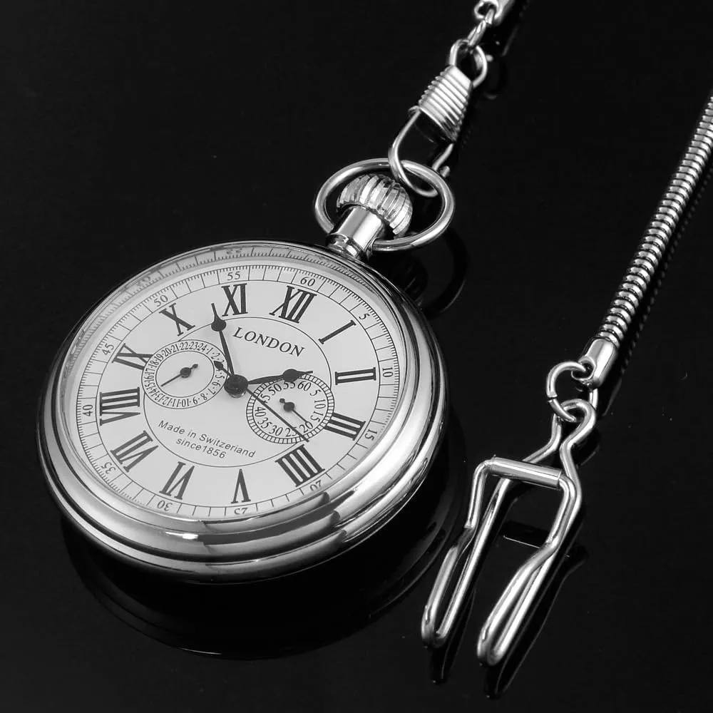 Dentily Vintage Copper Train London Design Hand Winding Mechanical Pocket Watch Mens Watches