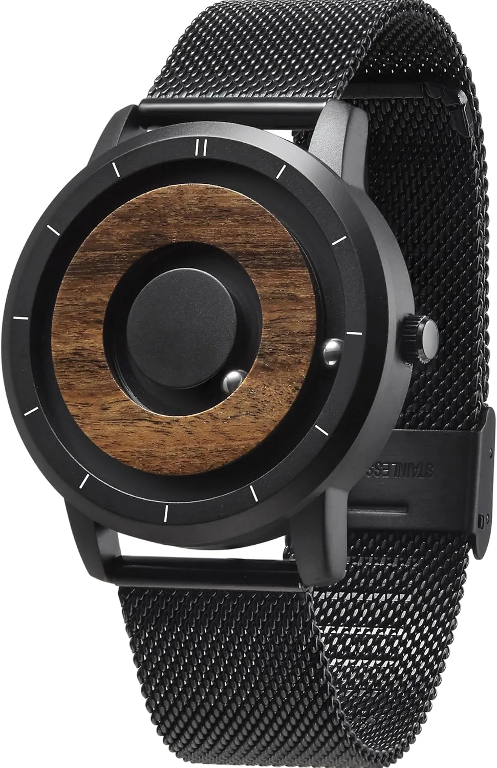 EUTOUR Mens Watches Men Wooden Watches Magnetic Watches Analogue Mens Swiss Quartz Watch Natural Wood Case Stainless Steel Mesh/Resin Strap 40mm