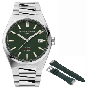 Frederique Constant Highlife COSC Automatic Stainless Steel Green Dial Interchangeable Leather Strap Date Mens Watch FC-303GRS3NH6B