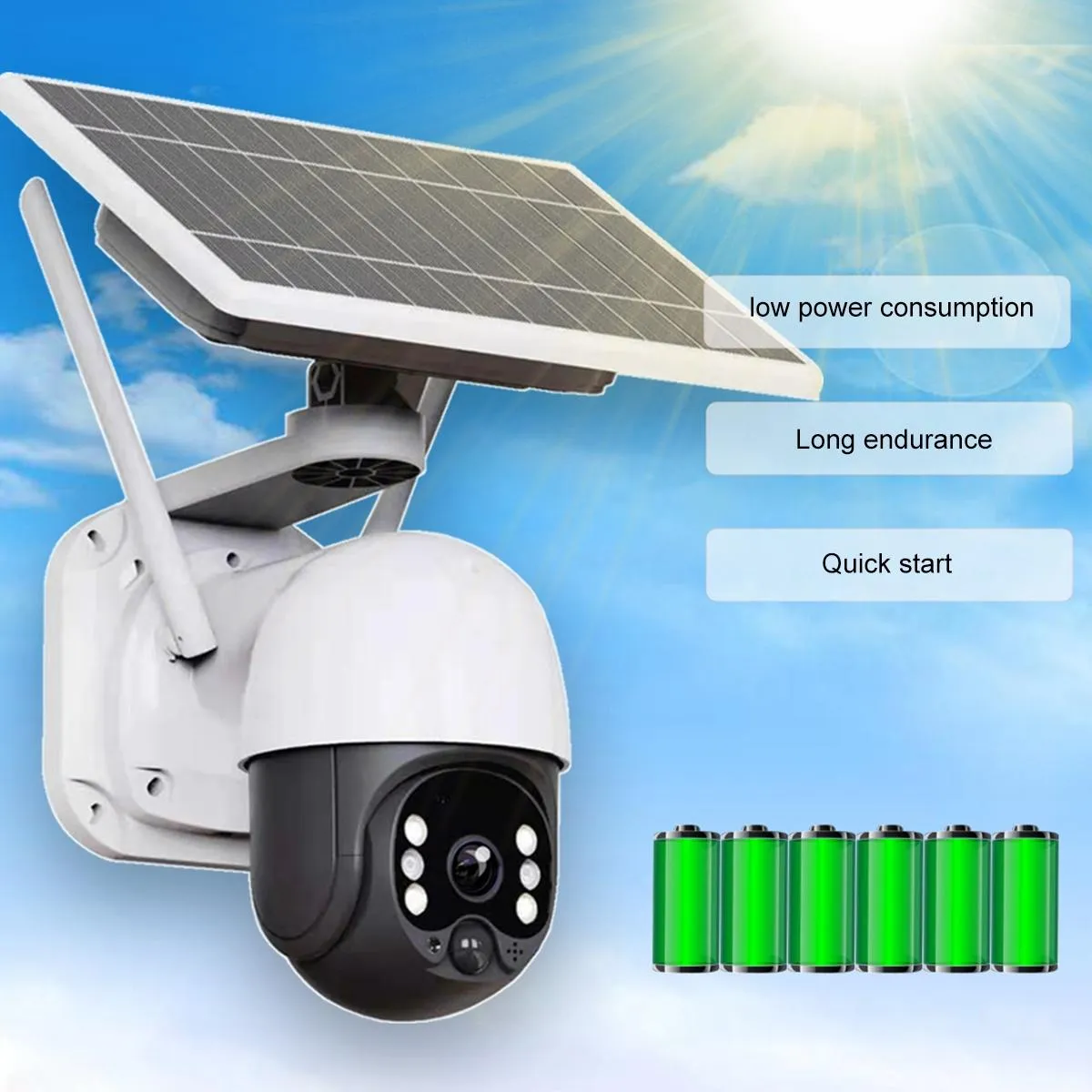 Full Hd Solar Wifi Camera With Pir Alarm & Night Vision - 2-Way Audio Tf Card Slot Battery Not Included