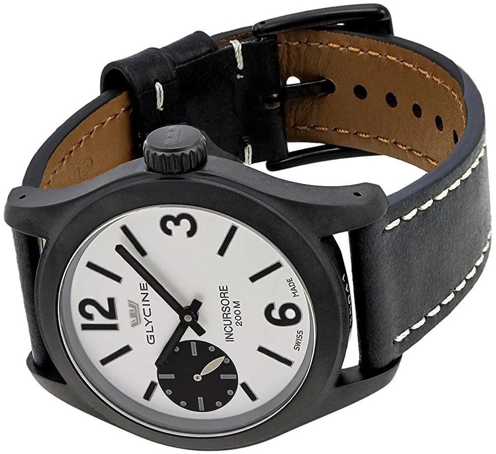 Glycine Incursore Manual Wind Black PVD Steel Mens Strap Swiss Watch 3873.91 LB9B