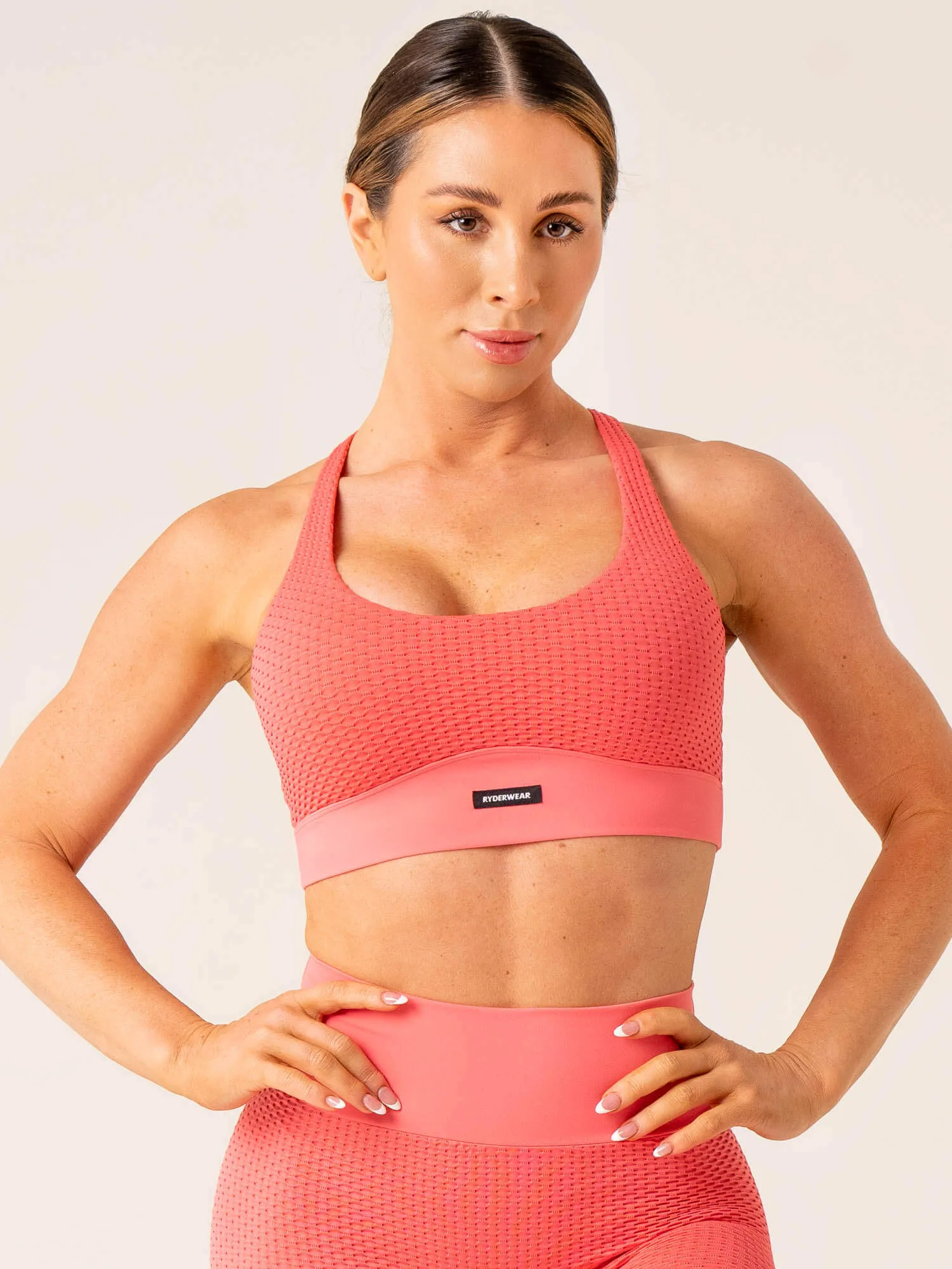 Honeycomb Seamless Sports Bra - Coral Pink