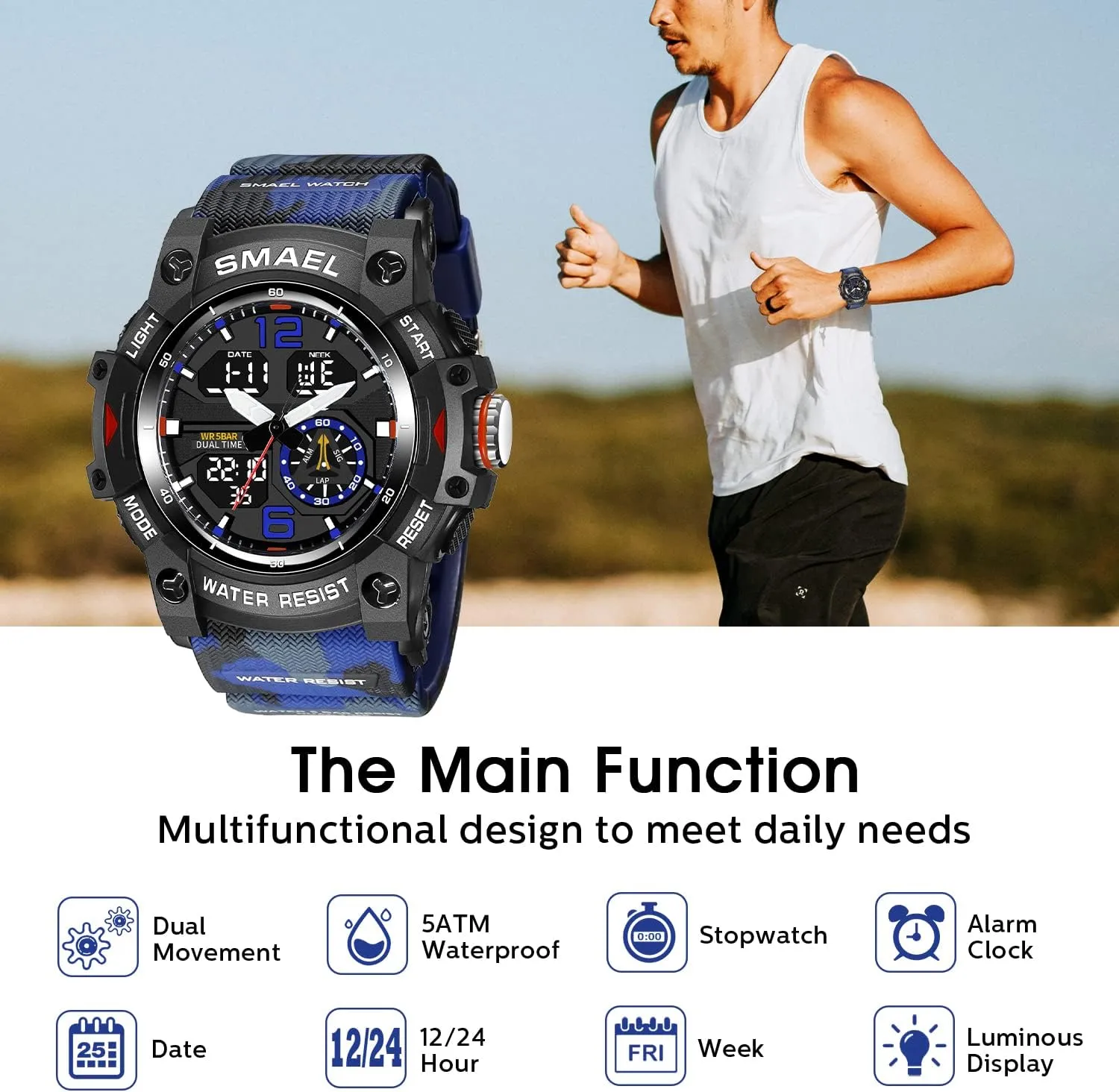 LAVAREDO Mens Digital Watch, Sport Watches for Men Outdoor Military Digital Analog Stopwatch Waterproof Multifunctional Wrist Watch
