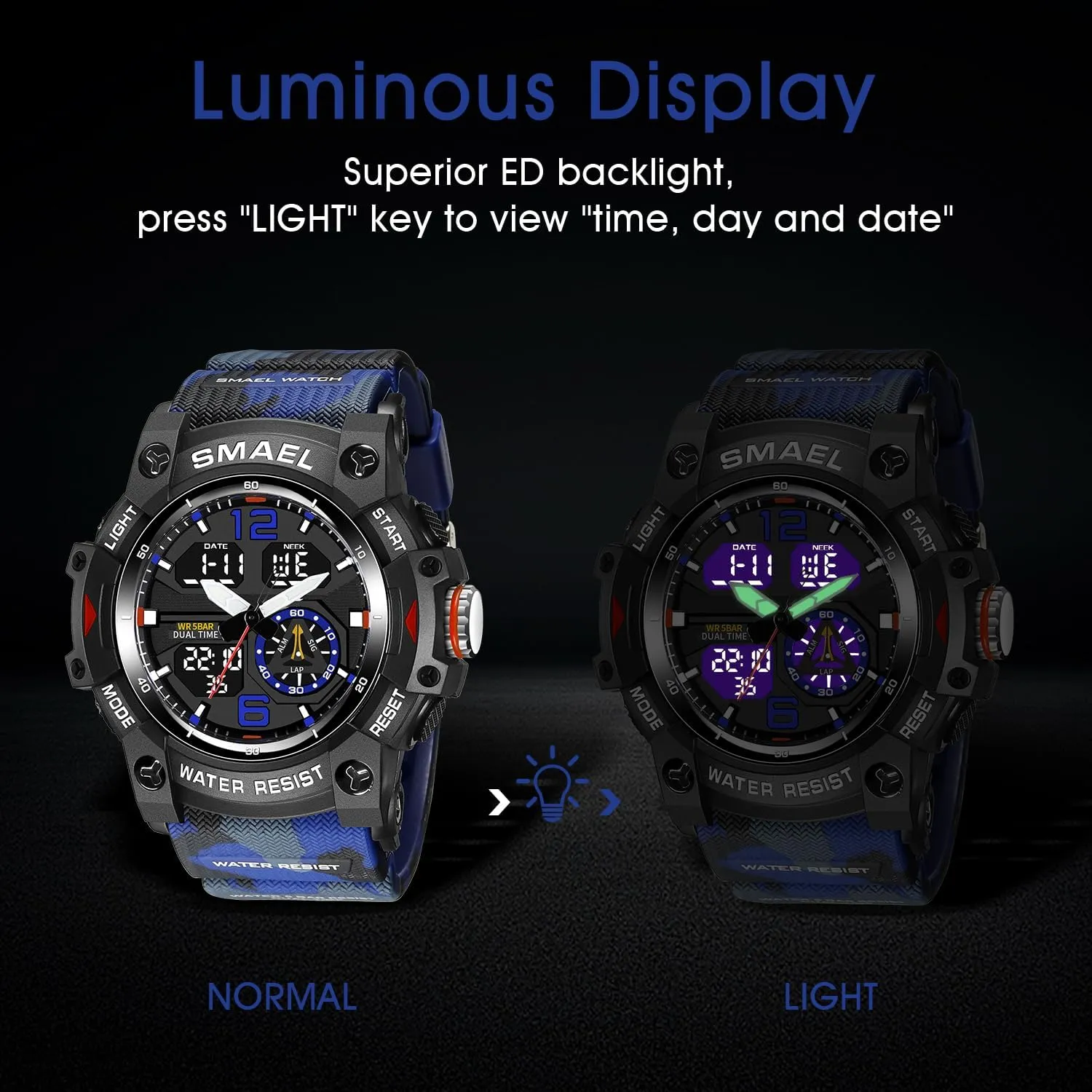 LAVAREDO Mens Digital Watch, Sport Watches for Men Outdoor Military Digital Analog Stopwatch Waterproof Multifunctional Wrist Watch