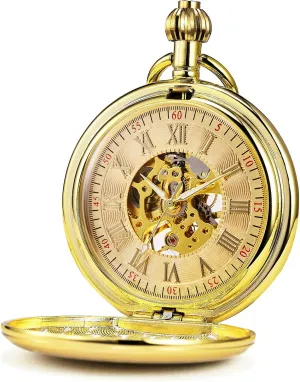 Men's Pocket Watches Smooth Golden Antique Mechanical Pocket Watch for Men Women with Chain