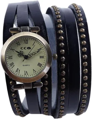 MINILUJIA Women Watches Soft Leather Wrap Arond Watch Traval Word Map Watch Men Watch Brown/Black (15.95" Length)