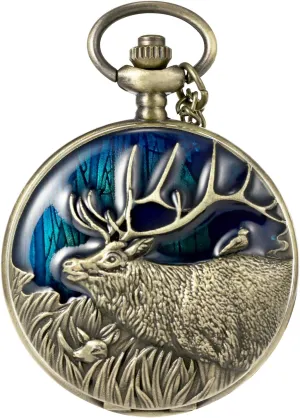 MORFONG Vintage Deer Design Pocket Watch Quartz Watches for Men Women Birthday Christmas Gifts with Box Chain