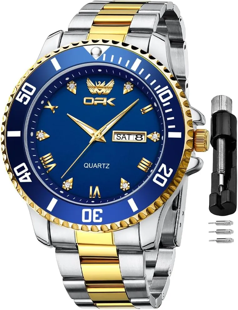 OPK Mens Watch Simple Fashion Diamonds Stainless Steel Analog Men Wrist Watch Diamond Large Dial Waterproof Date Casual Watch for Man