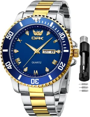OPK Mens Watch Simple Fashion Diamonds Stainless Steel Analog Men Wrist Watch Diamond Large Dial Waterproof Date Casual Watch for Man