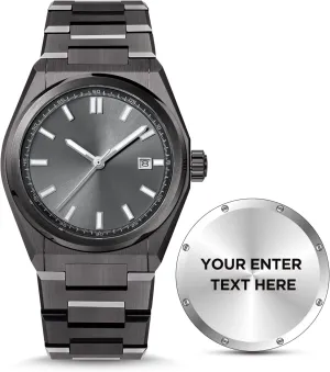 Personalized Watch for Men, Custom Watch Engraving Birthday Gift for Husband Father & Son, Luminous Stainless Steel Engraved Mens Quartz Wrist Watches, 10Bar W.R. and Sapphire Glass (42mm)