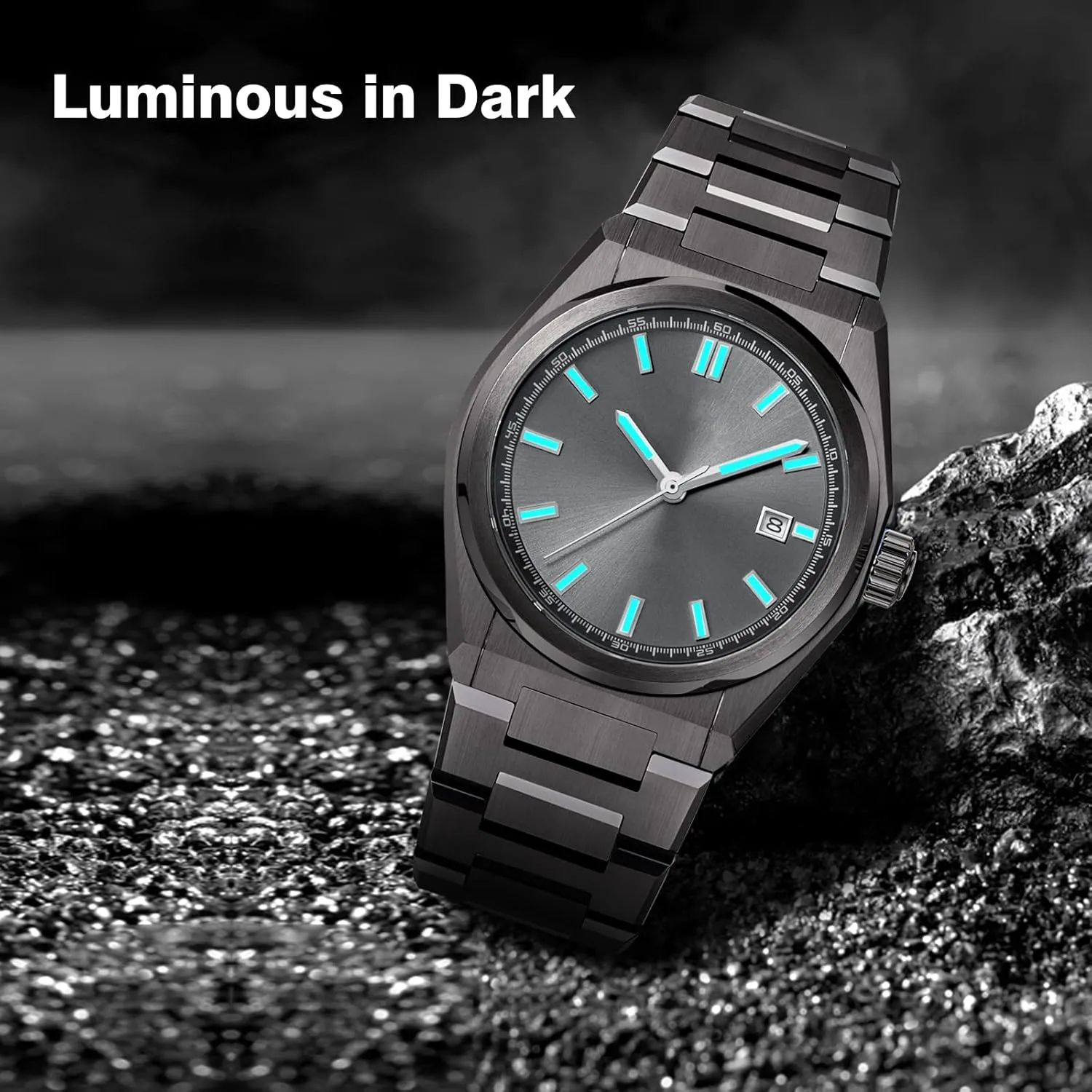 Personalized Watch for Men, Custom Watch Engraving Birthday Gift for Husband Father & Son, Luminous Stainless Steel Engraved Mens Quartz Wrist Watches, 10Bar W.R. and Sapphire Glass (42mm)