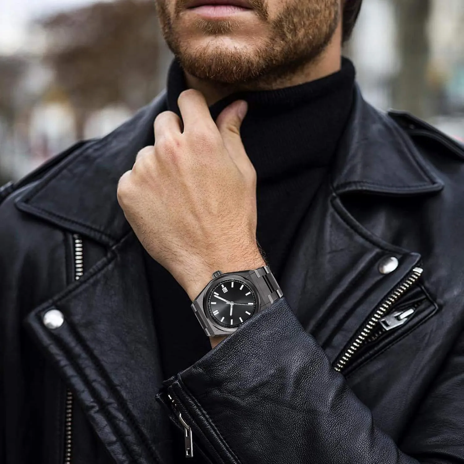 Personalized Watch for Men, Custom Watch Engraving Birthday Gift for Husband Father & Son, Luminous Stainless Steel Engraved Mens Quartz Wrist Watches, 10Bar W.R. and Sapphire Glass (42mm)