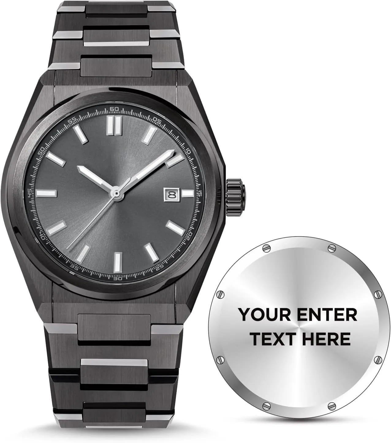 Personalized Watch for Men, Custom Watch Engraving Birthday Gift for Husband Father & Son, Luminous Stainless Steel Engraved Mens Quartz Wrist Watches, 10Bar W.R. and Sapphire Glass (42mm)