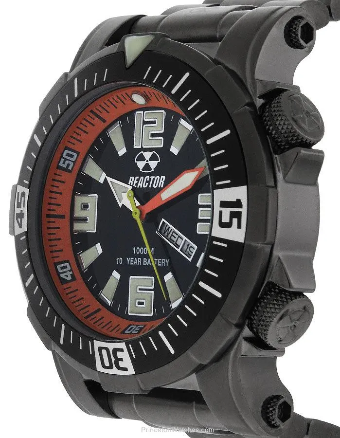 Reactor Mens Poseidon Watch - Gun Metal - 1000m - Bracelet - Day/Date