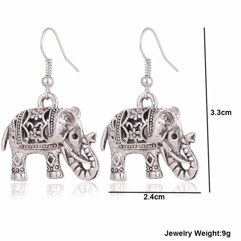 VINTAGE SILVER HOLLOW CARVED ELEPHANT DROP EARRINGS
