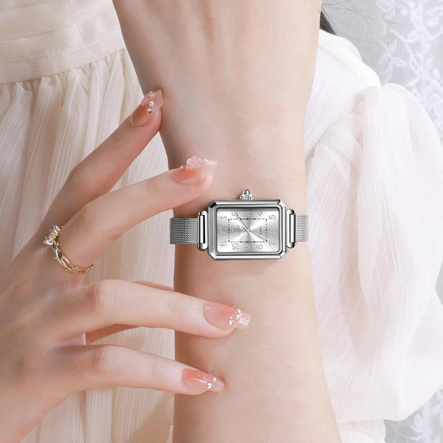 Watches for Women Vintage Luxury Dainty Slim Dress Waterproof Stainless Steel Women Watch for Small Wrist Fashion Business Mesh Bracelet Women's Wrist Watches