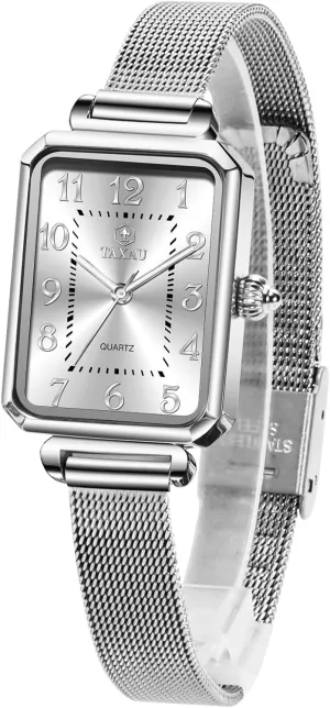 Watches for Women Vintage Luxury Dainty Slim Dress Waterproof Stainless Steel Women Watch for Small Wrist Fashion Business Mesh Bracelet Women's Wrist Watches