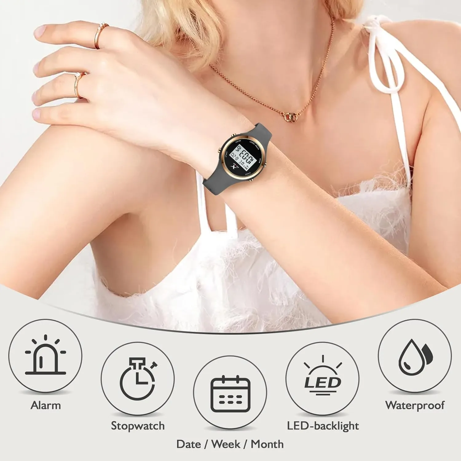 Women LED Display Elecreonic Watch Fashion Chrono Alarm Digital Clock Woman Outdoor Sport Wirstwatch